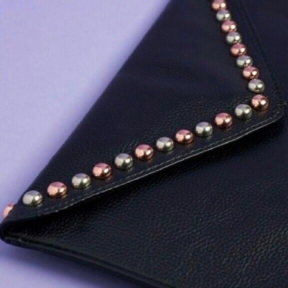 NWT!! B-LOW THE BELT Black Vegan Leather Studded Clutch Purse Handbag Embellish - Picture 10 of 11
